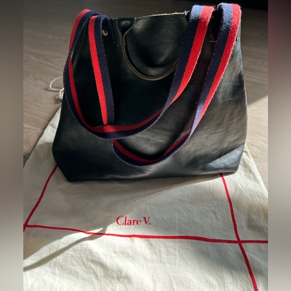 Clare V. Handbags - Clare V. Navy Tote Bag with Red and Navy Straps